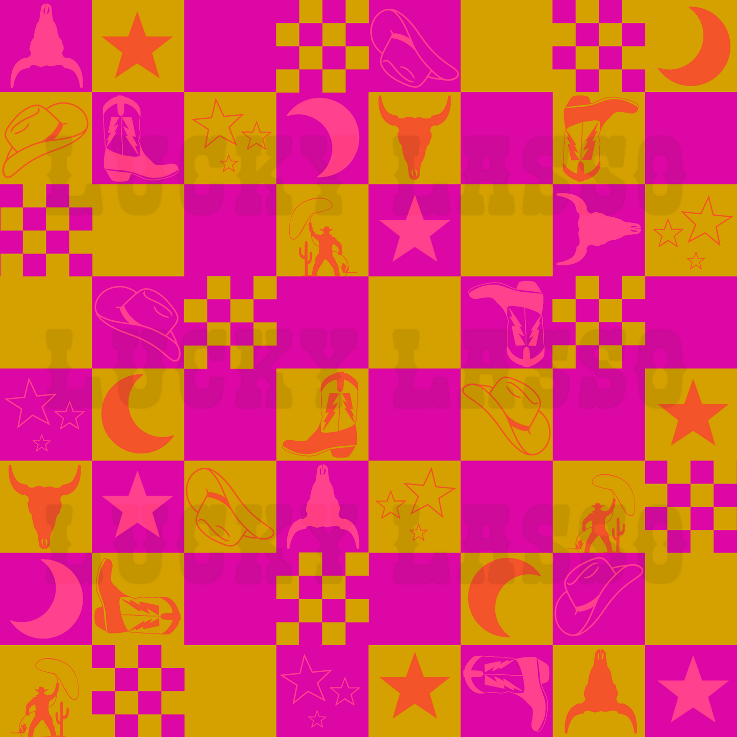 Neon West Checkered Seamless Design